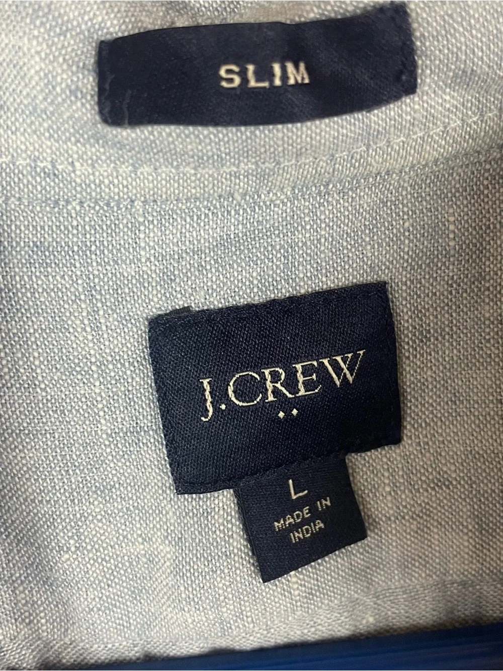 J Crew Chambray Button Shirt Mens Large Slim Linen Blend Blue Long Sleeve T161